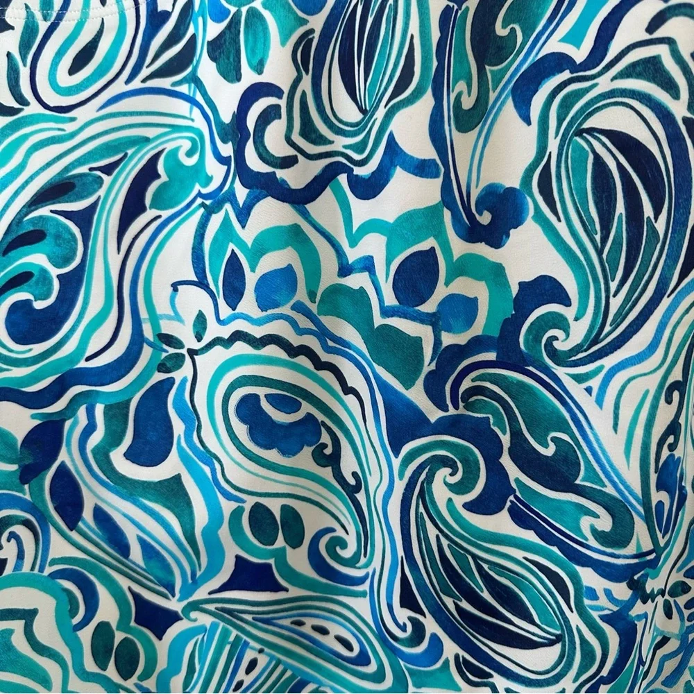 VENUS Maldives Plunge One Piece Swimsuit in Blue and White Pattern